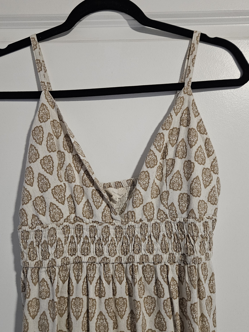 Sim & Sam Bohemian Tan Babydoll Linen Blend Maxi Dress in Oat Print Size Medium - Picture 3 of 6